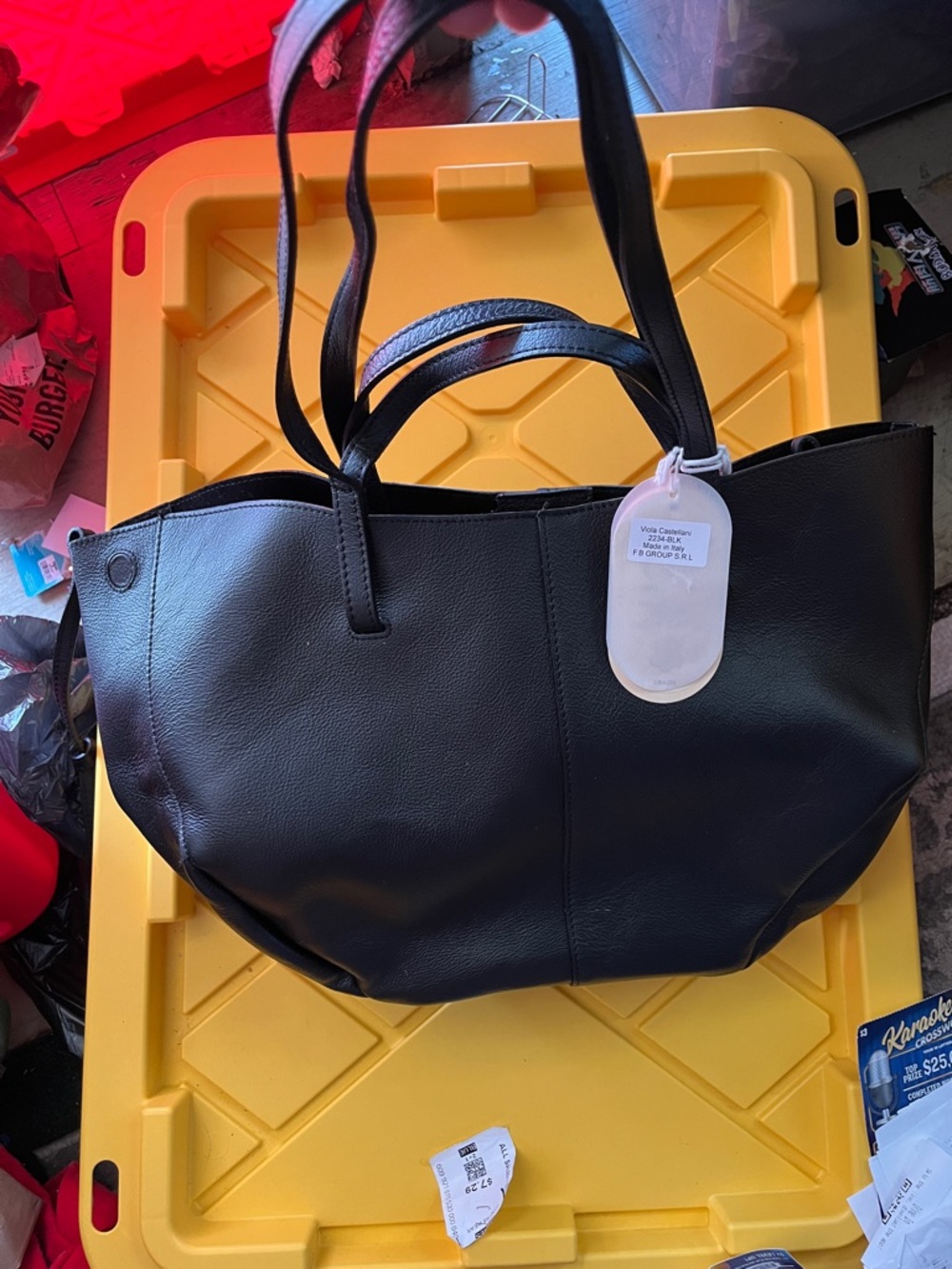 Vera Pelle Black Leather Shopper Tote - Picture 4 of 4